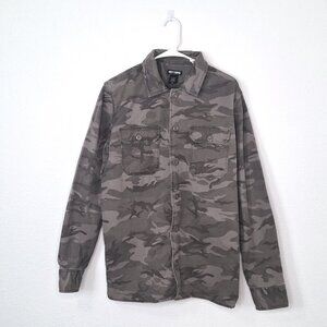 Hot Topic Mens Camo Jacket Sz M Button Front Boxy 100% Cotton Normcore Classic